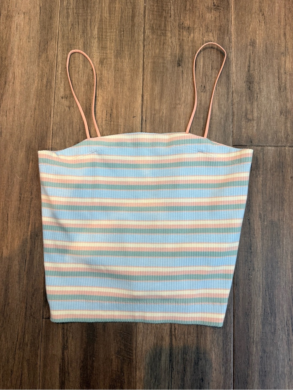 Striped Pastel Ribbed Cami Top with Pink Straps